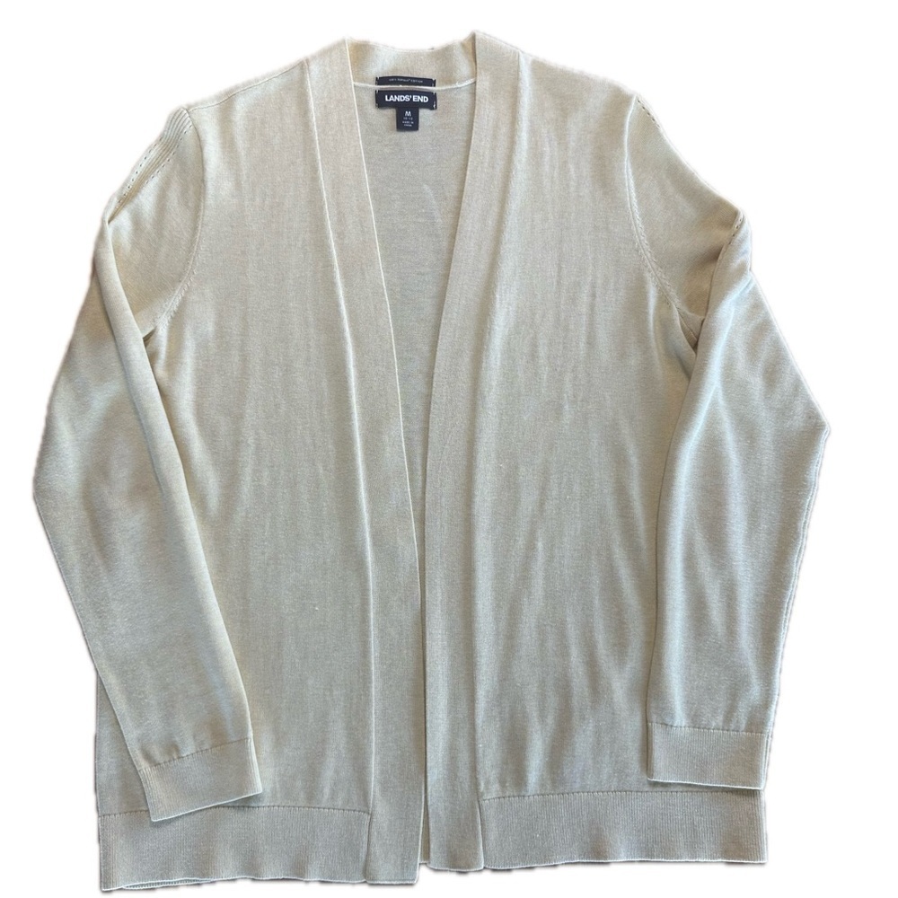 Lands’ End Women's Butter Yellow Long Sleeve Open Long Cardigan Sweater M 10/12